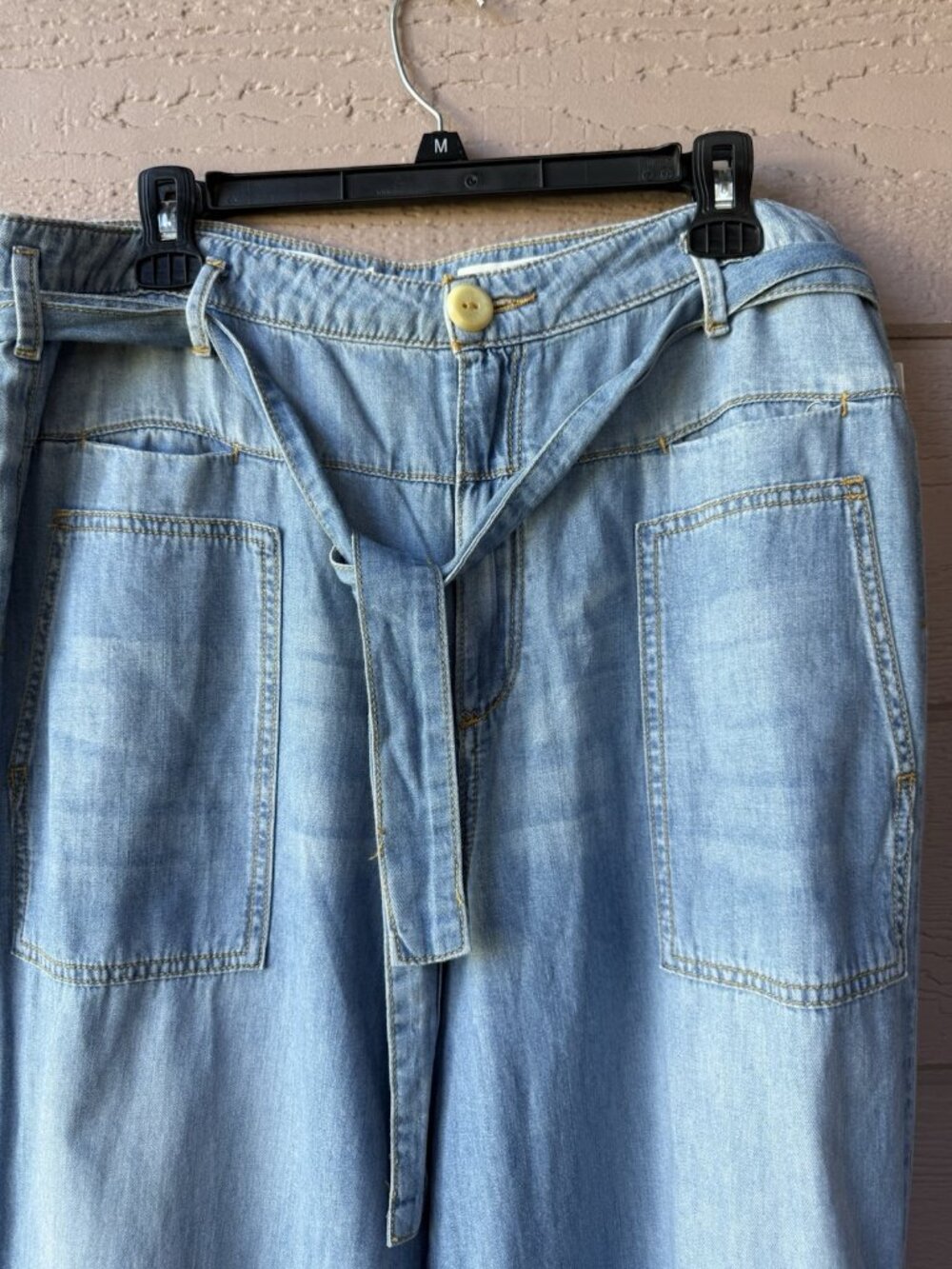 Anthropologie Wide Leg Denim Pants Women’s 32 NWT Belted Button Hem Blue - Picture 8 of 16